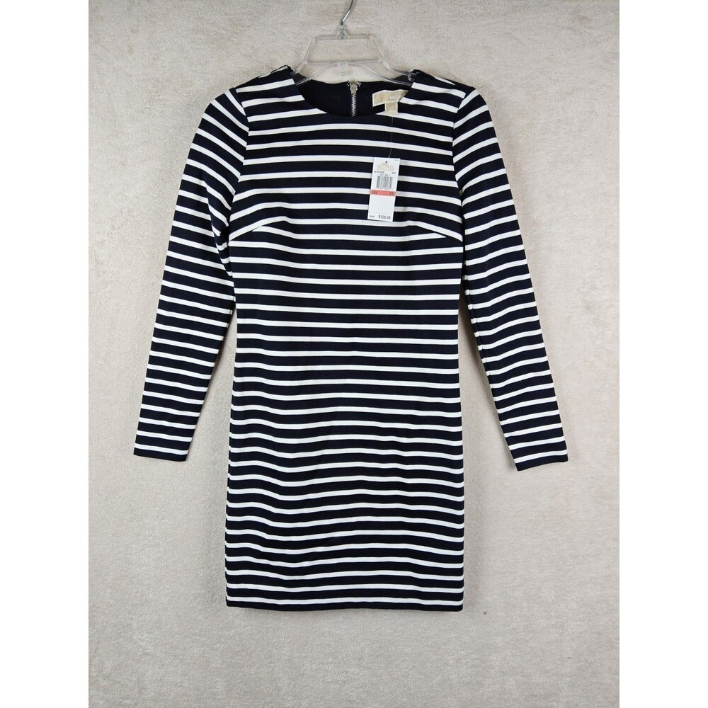 Michael Kors MK Women’s Long Sleeve Striped Knit Dress Navy White Size XS $150